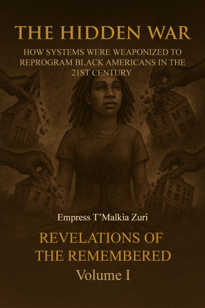 Book cover of The Hidden War by Empress T’Malkia Zuri, Volume I of Revelations of the Remembered.